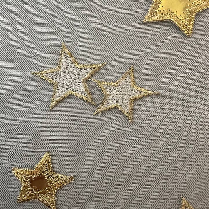 Polyester Tulle Fabric Starry Moon Metallic Embroidery | Spandex Palace for wholesale by Spandex palace