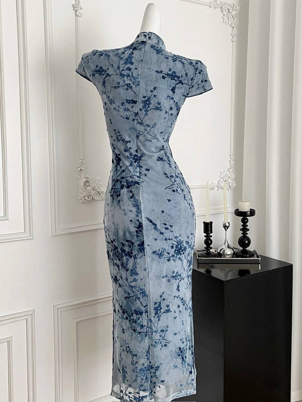 bleu Robe ombrée inspirée du qipao chinois pour femmes en vente sur Faire3