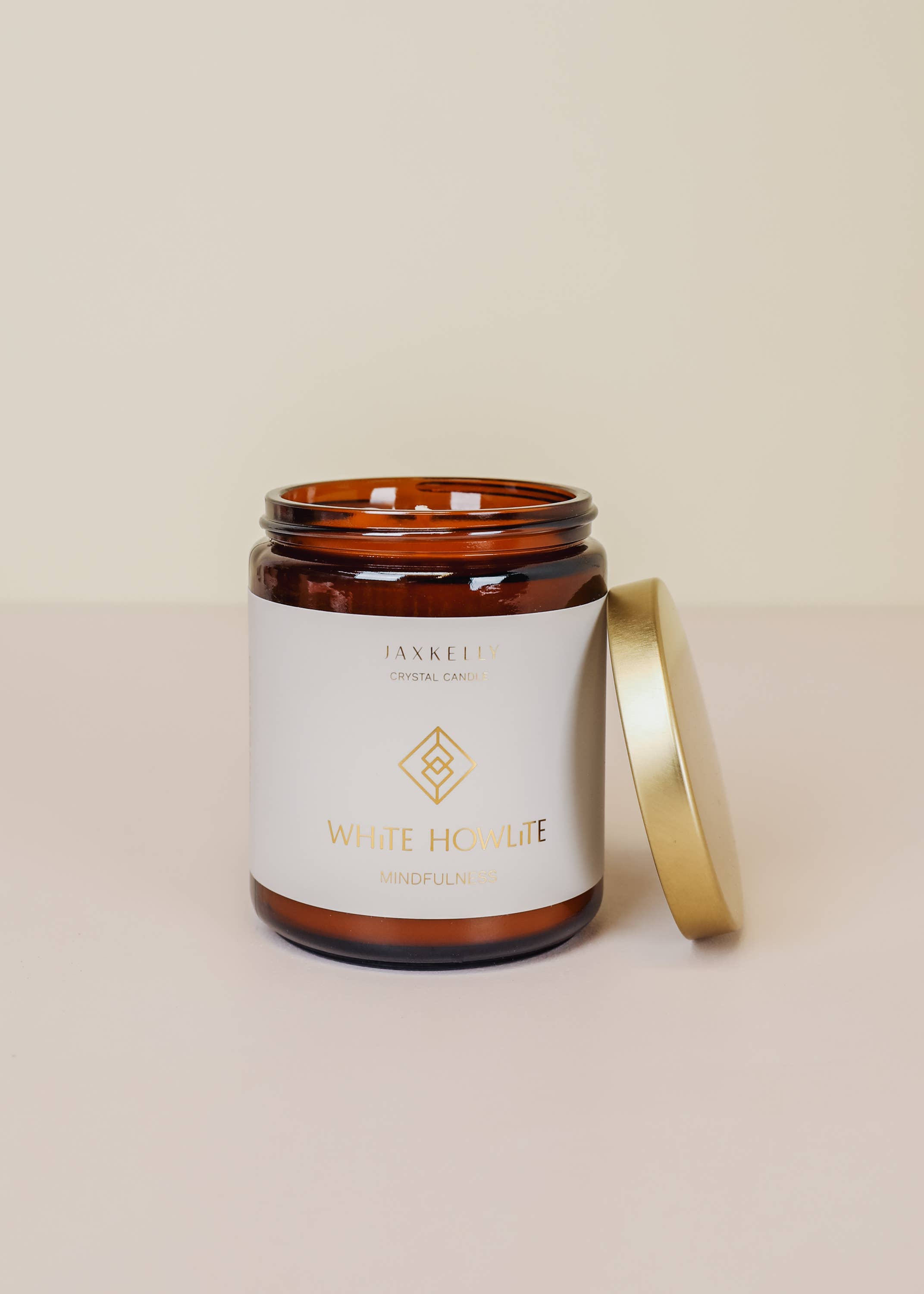 JaxKelly Candles - Wholesale Jar/Filled Candle - 9oz Amber Crystal Candles - White Howlite - Mindfulness