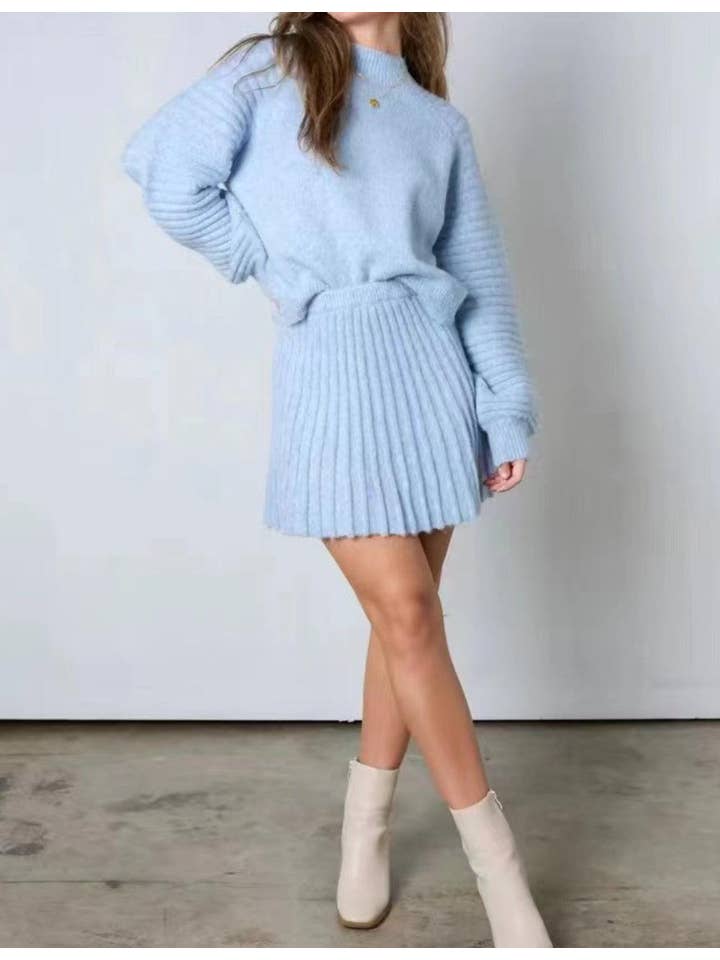 Sweetkama - Wholesale Top & Skirt Set - Women's - Ladies Solid Color Pullover Sweater Dress & Mini Skirt Set SKST410084