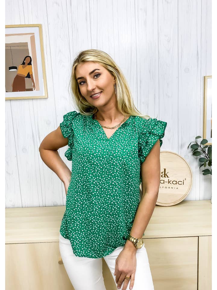 Anna Kaci Wholesale - Wholesale Blouse - Women's - Split V Neck Ruffle Sleeve Blouse18