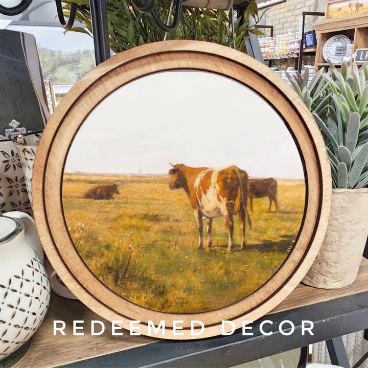 Redeemed Decor - Wholesale Art Print - 8" Round Vintage Cows Art