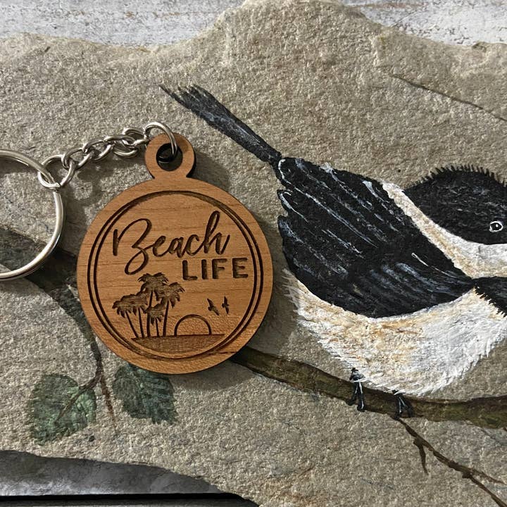 Wooden keychain - Beach life for wholesale by Chickadee Creations
