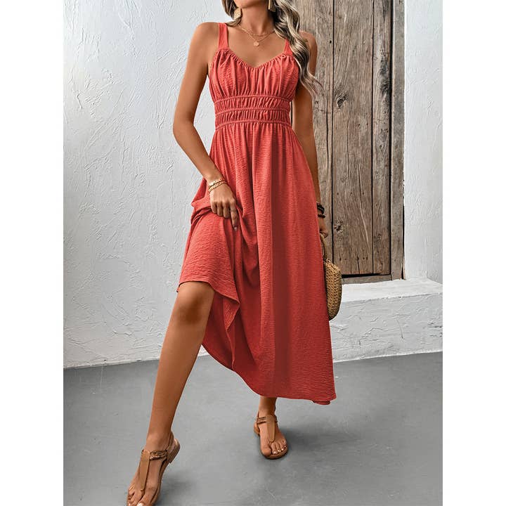 Röd Sommarklänning utan ärmar med rynkad cami för wholesale på Faire