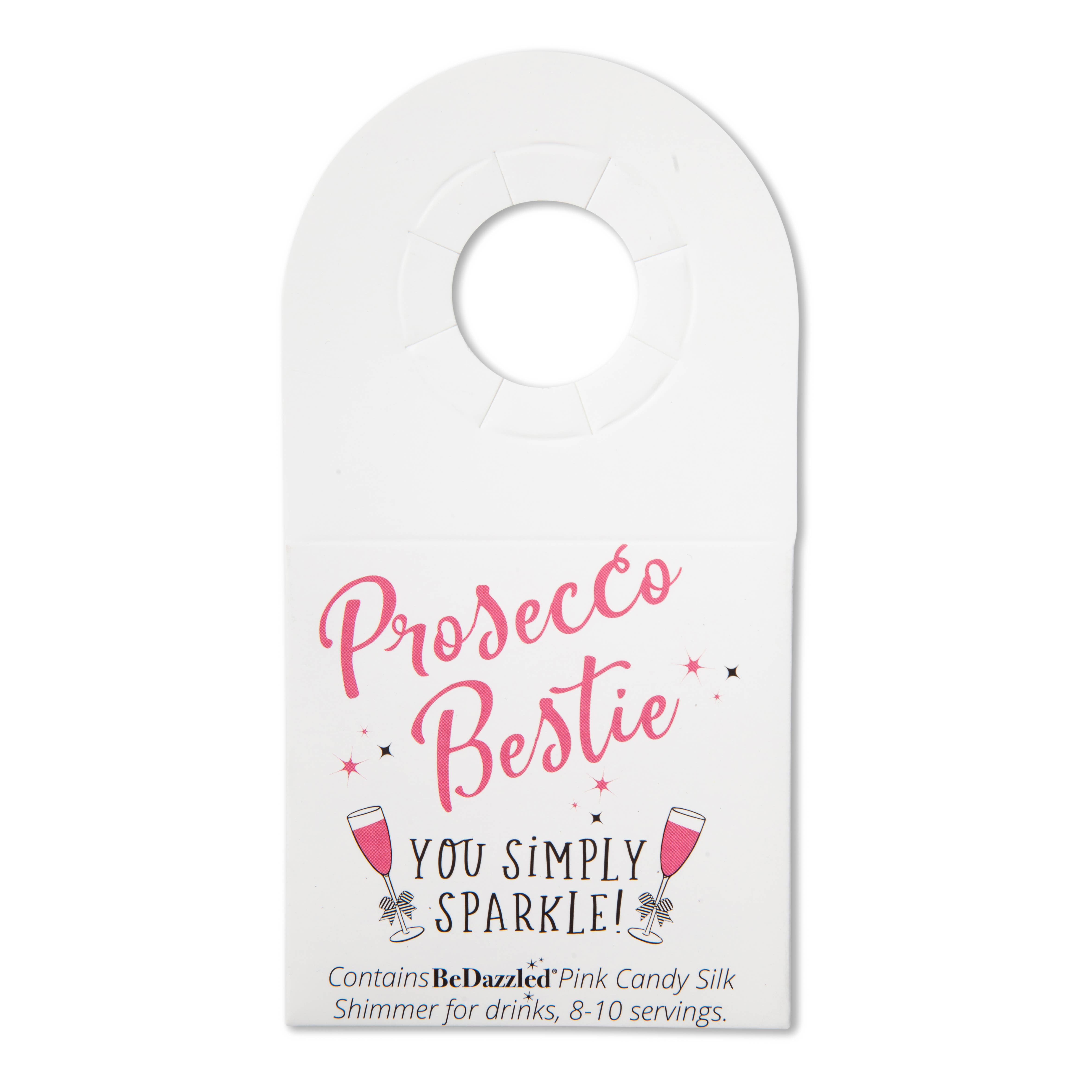 Bedazzled - Wholesale Gift Tag - Prosecco Bestie! You simply Sparkle shimmer bottle tag Pink1
