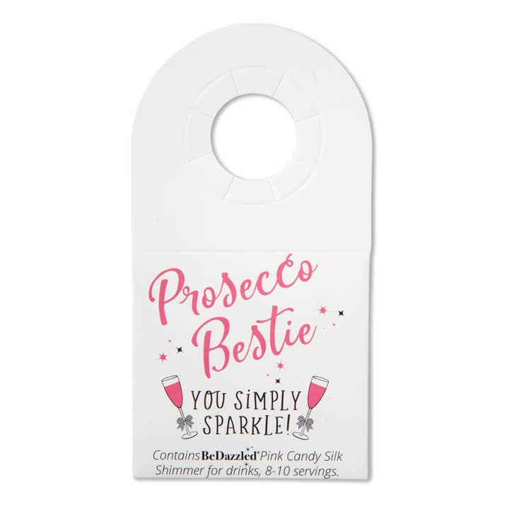 Bedazzled – wholesale Gift tag – Prosecco Bestie! You simply Sparkle shimmer bottle tag Pink1
