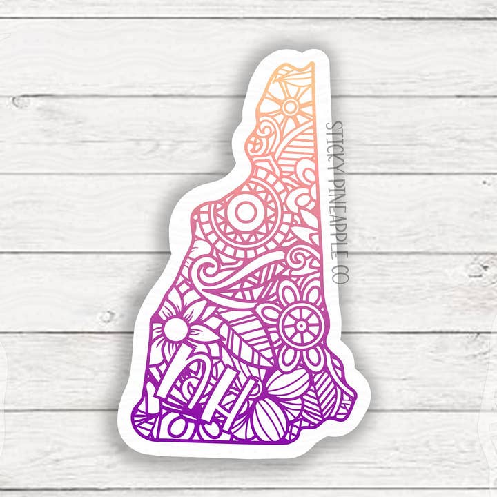 New Hampshire State Sticker | Matte Sticker | Mandala Sticker | Weatherproof Sticker | For Your Laptop, Water Bottle & More! for wholesale by Sticky Pineapple Co