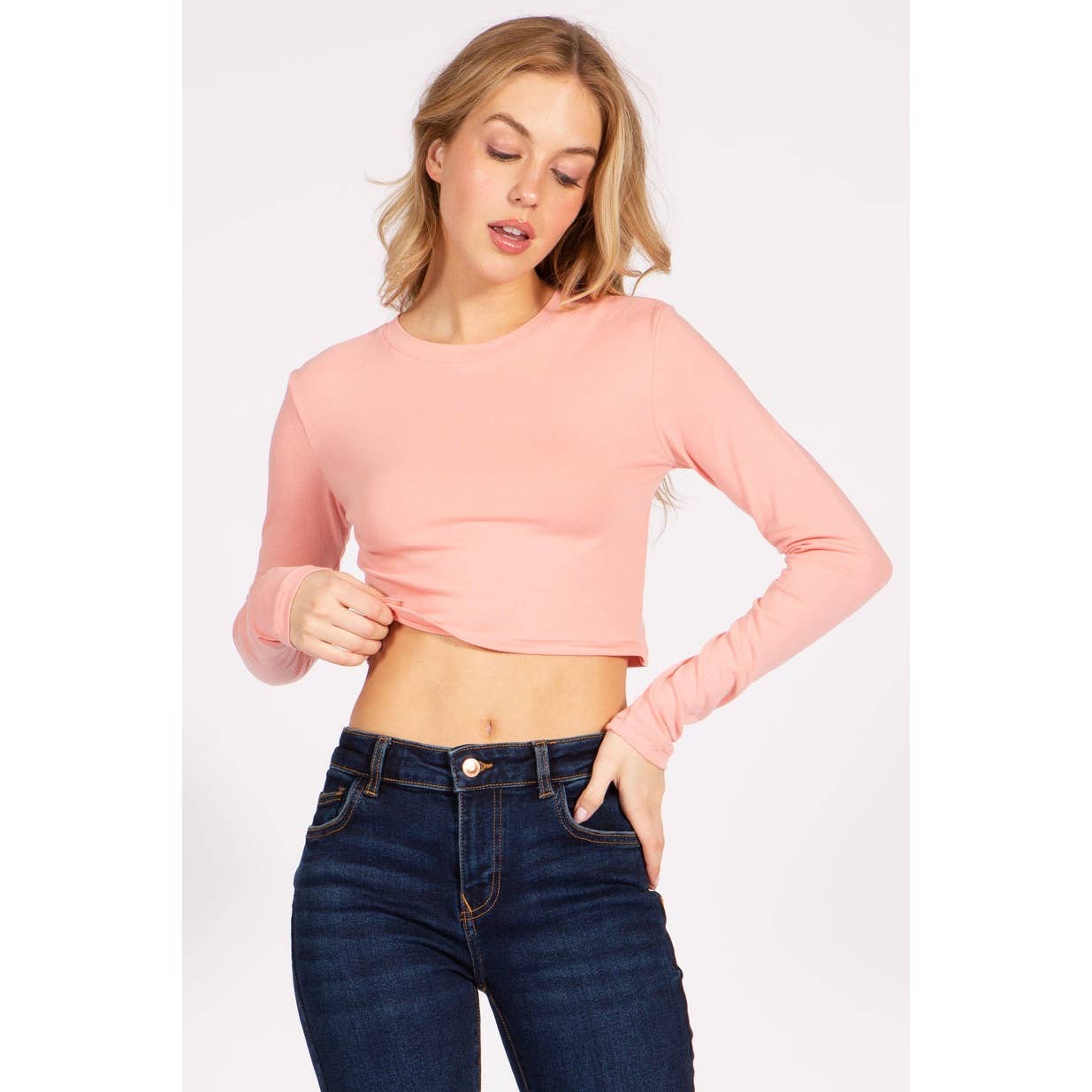 UP CLOTHING - Wholesale T-Shirt - Women's - Round Neck Long Sleeve Crop Shirt Top1