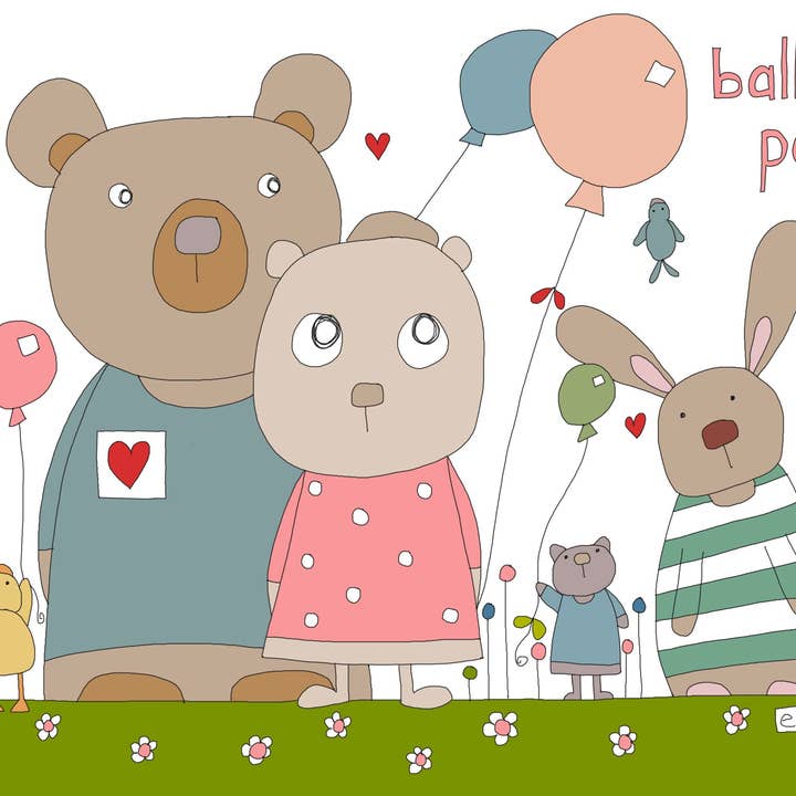 “Balloon party” greeting card for wholesale by Elle Bee Art Studio