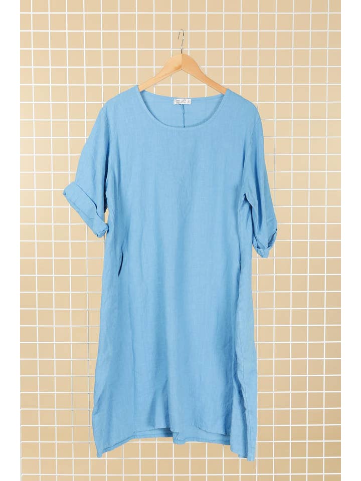 la maison des fibres naturelles - Wholesale Dress - Women's - Round neck dress in 100% linen 676115