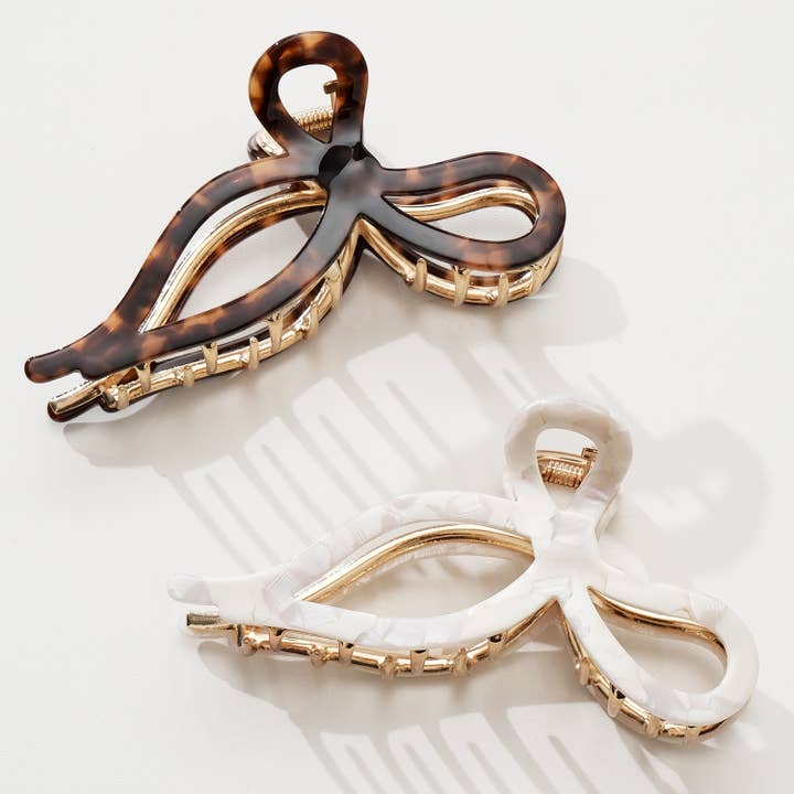 Sabrina Vintage Snow Ribbon Metal Bow Claw Clip - Large for wholesale by Adorro