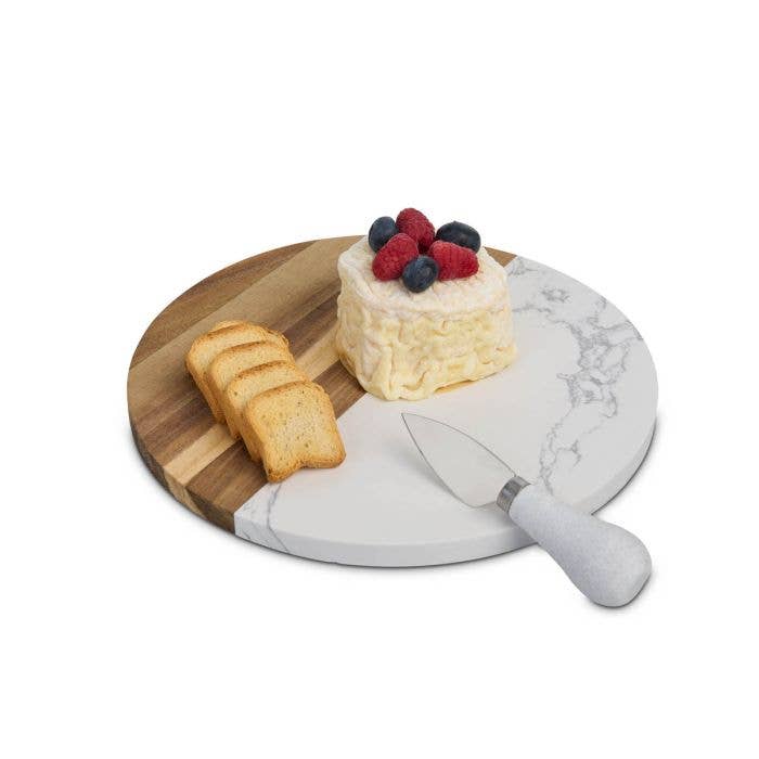 HIC - Harold Import Co. - Wholesale Kitchen Tool/Gadget - Maison Du Fromage Round Cultured Marble & Wood Cheese Board2