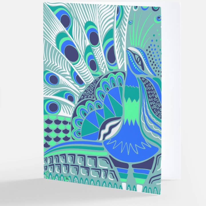 Carte de vœux Paon Simple ou Coffret Cadeau de 6 Toutes Occasions pour la vente par 22nd of Never