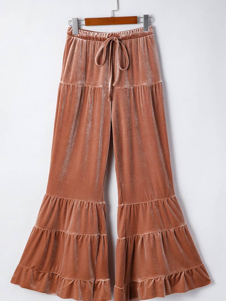 Straw Yellow Mineral Wash Lace-up High Waist Tiered Bell Bottom Pants for wholesale on Faire2