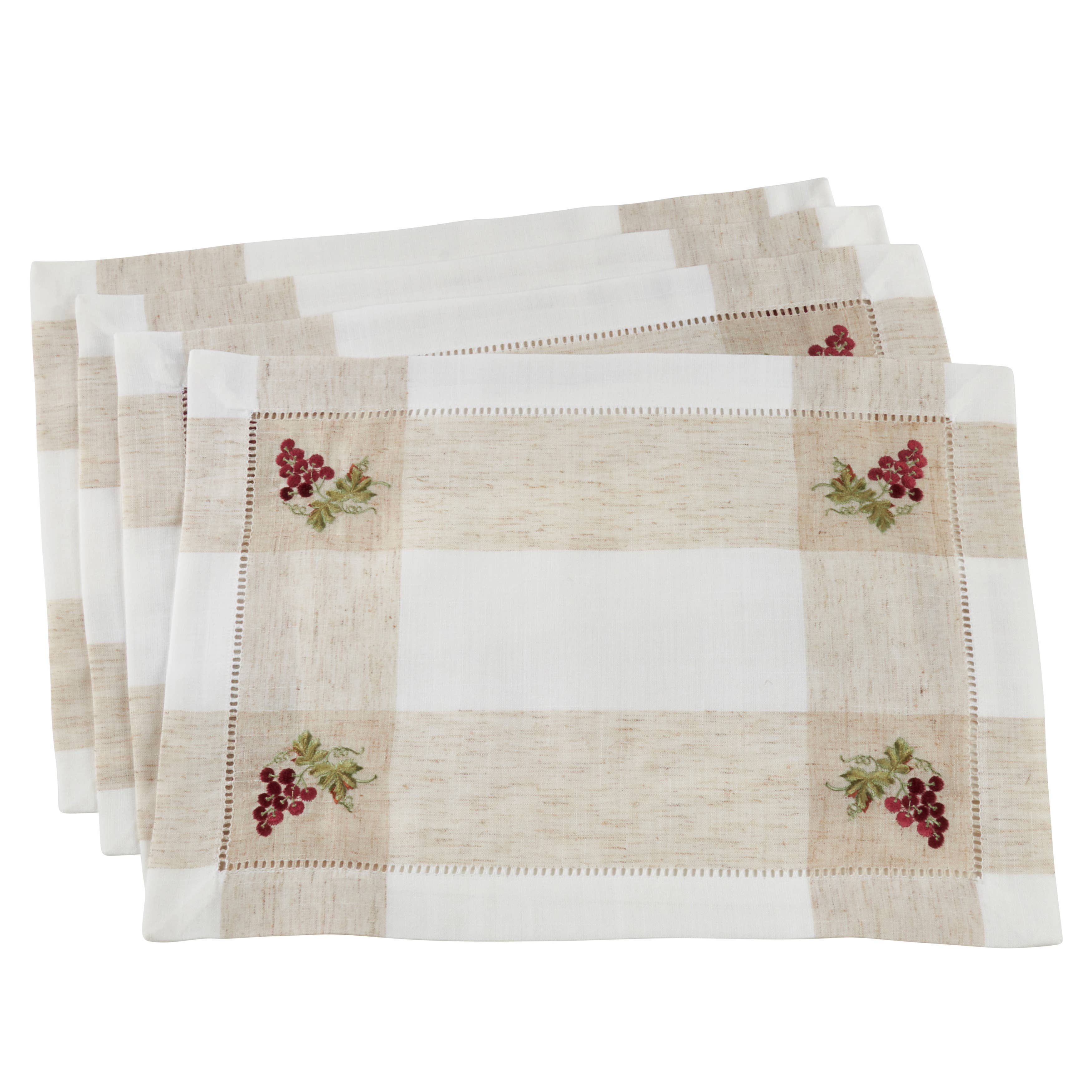 Ivory Embroidered Grape Hemstitch Placemat for wholesale on Faire0