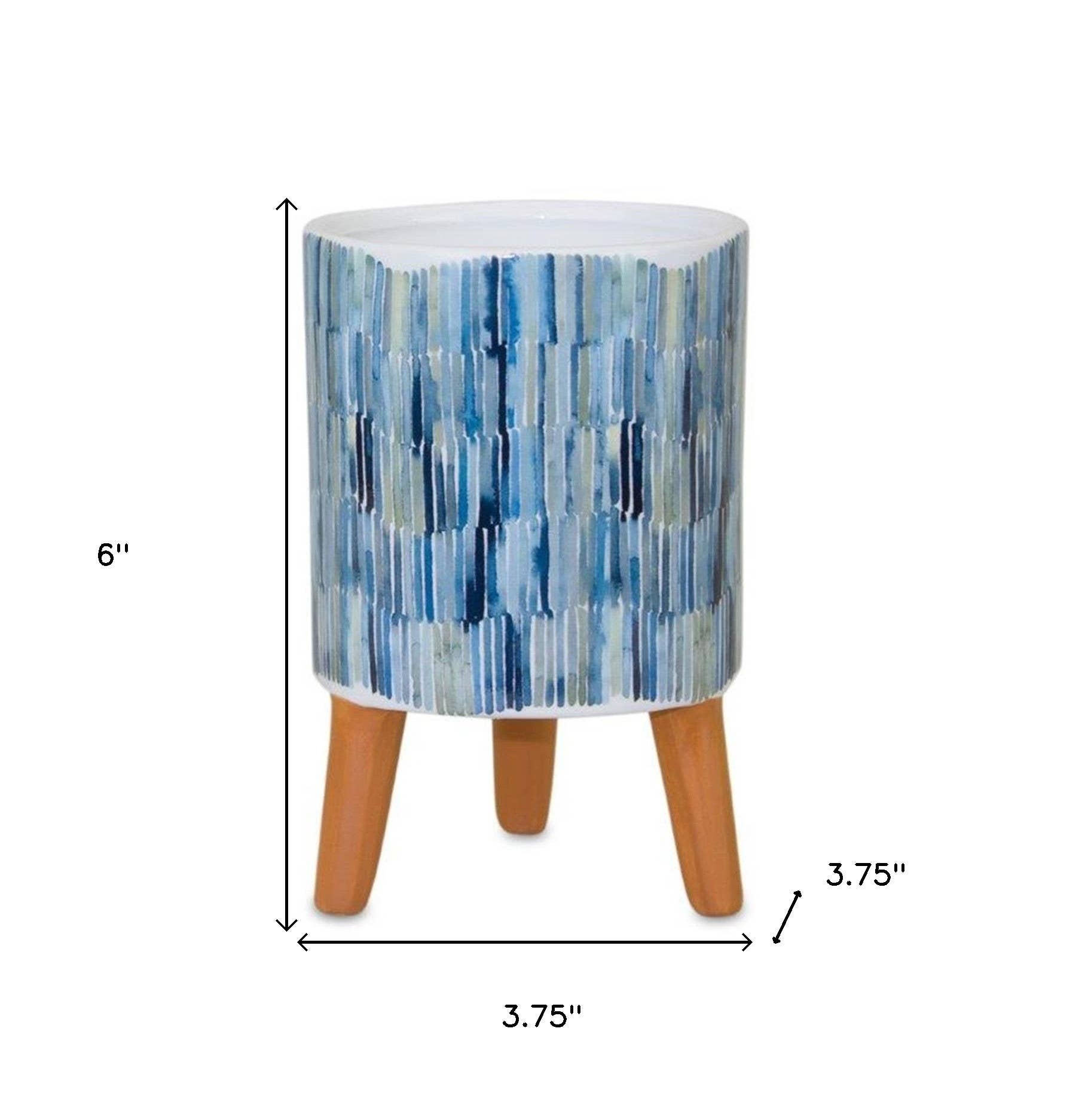HomeRoots - Vente Pot pour plante d'intérieur - Ensemble de deux pots de fleurs ronds surélevés en céramique blanche et terre cuite bleue de 2 onces2