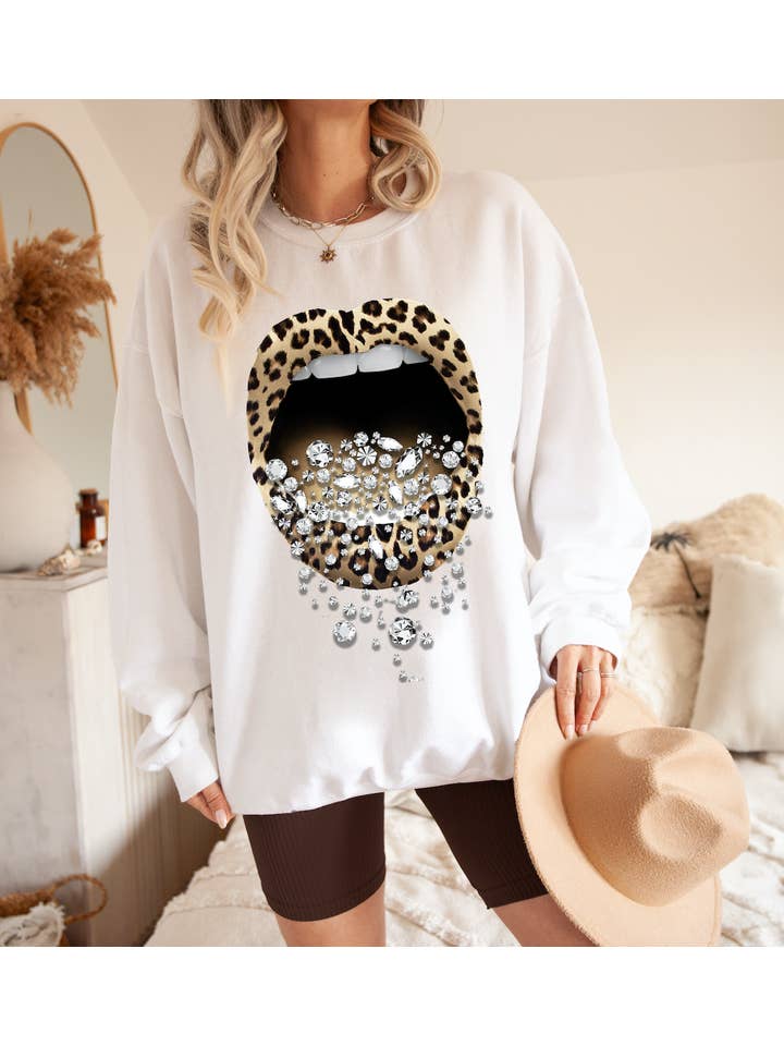 By Jodi LLC - Wholesale T-Shirt (Graphic) - Women's - Leopard Lips Western T-Shirt, Sweatshirt, Tank, long sleeve0