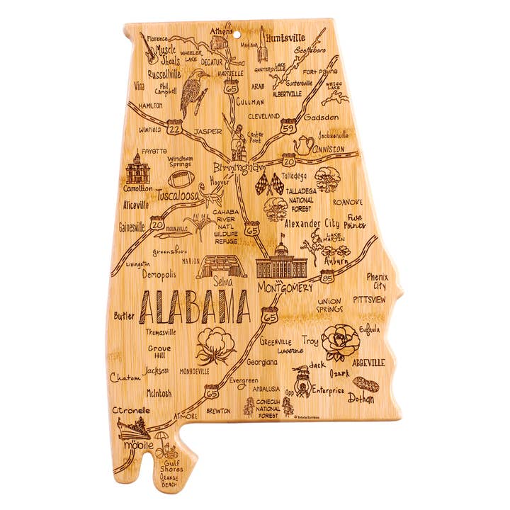 Destination Alabama Cutting Board with Engraved Artwork for wholesale by Totally Bamboo