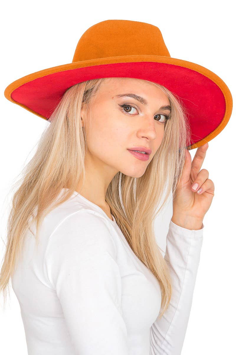 Cap Zone - Wholesale Fedora - Women's - Premium Two Tone Fedora Wide Brim With Belt 10