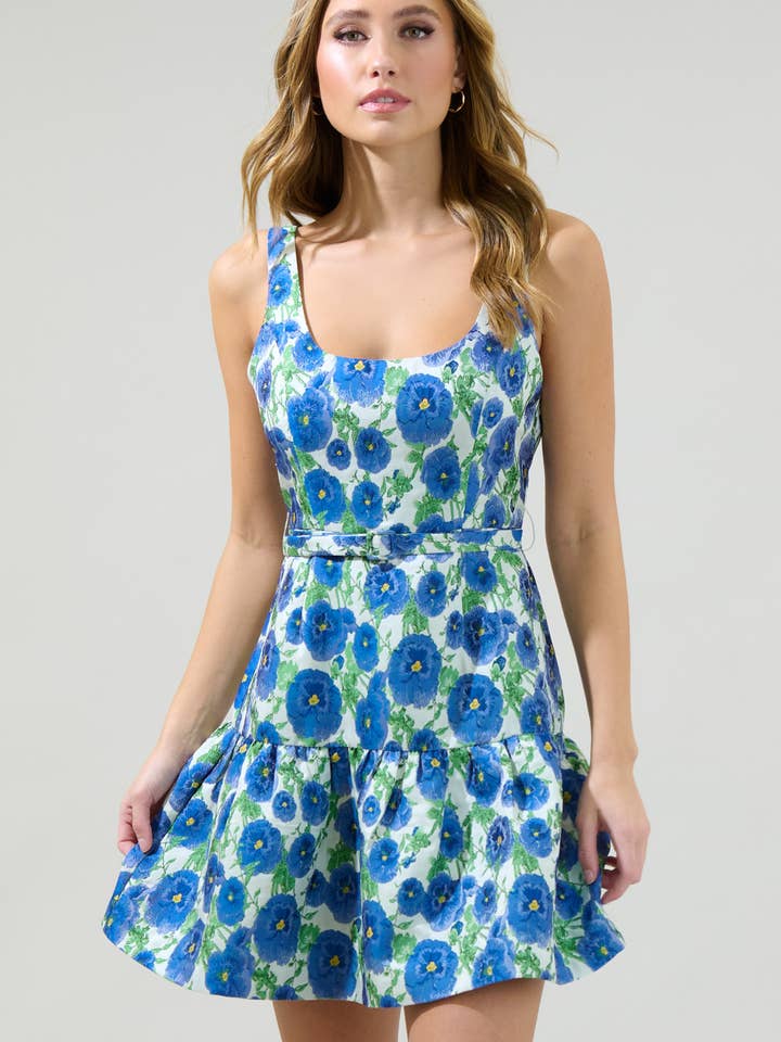 SMARAGDBLAUW Miquard mini-jurk zonder mouwen van Cielo met bloemenprint voor groothandel op Faire