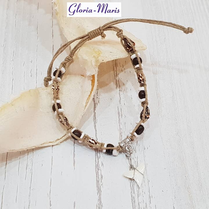 Surfer armband van natuurlijk hout met haaientand 16-24cmN/BG-3096 voor wholesale door Gloria-Maris