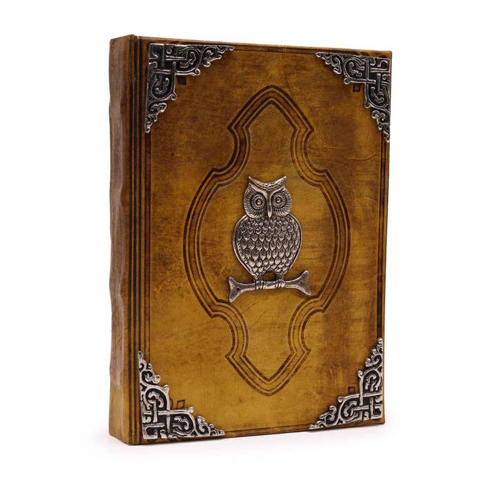 Hefty Coffee Tan Book - Zinc Owl Decor (26x18cm) for wholesale by Ancient Wisdom