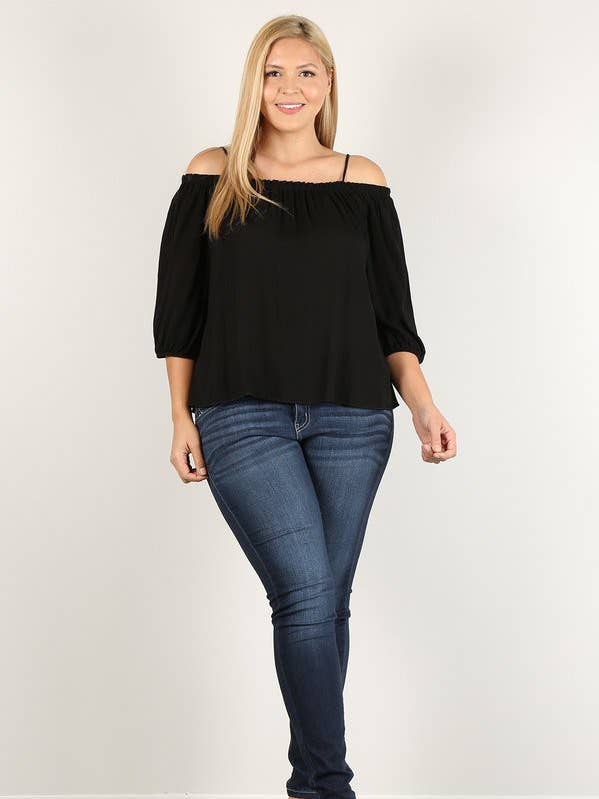 Black Plus Size Cold Shoulder Peasant Top WG16767-T for wholesale on Faire