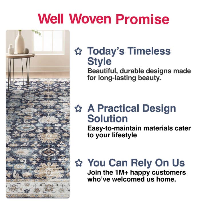 Well Woven - Wholesale Area Rug - Elle Basics Gala Oriental Easy-Clean Washable Rug by Well Woven - Durable, Non-Slip, Low-Profile Design for Home Comfort