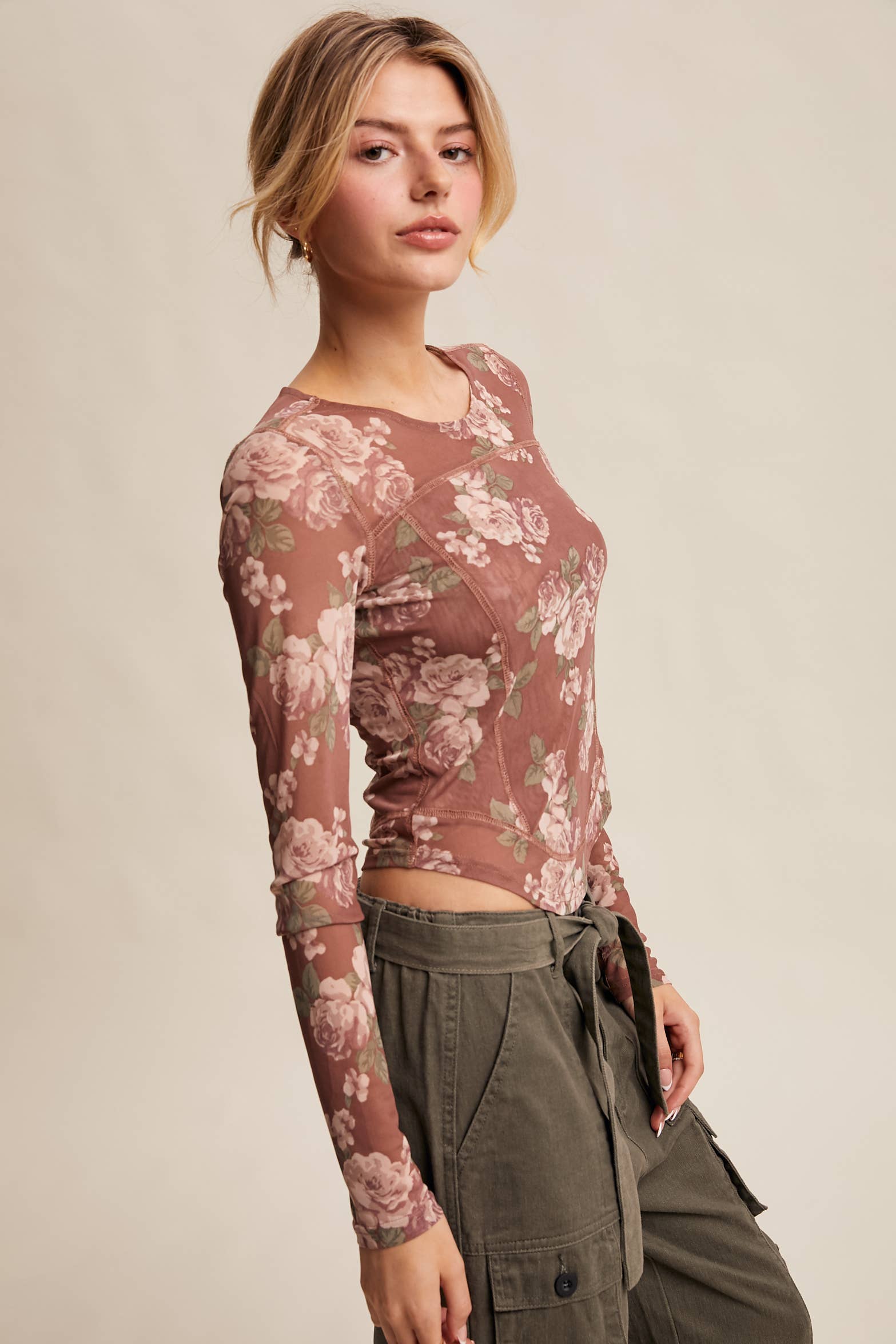 Listicle - Wholesale T-Shirt - Women's - Floral Mesh Long Sleeve Layering Top28