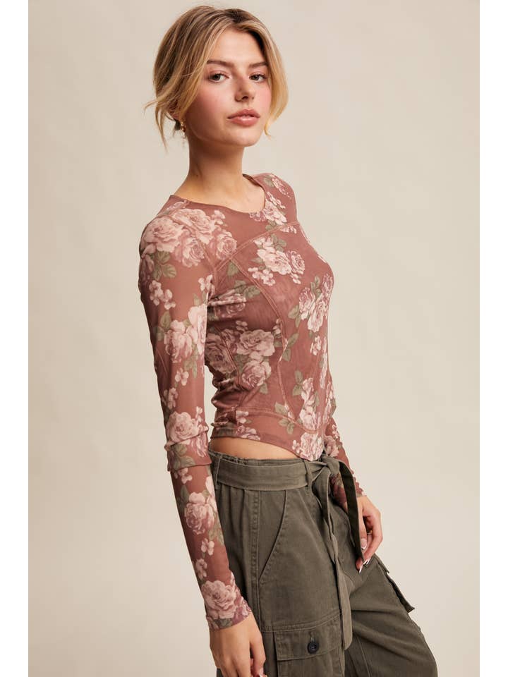 Listicle - Wholesale T-Shirt - Women's - Floral Mesh Long Sleeve Layering Top28