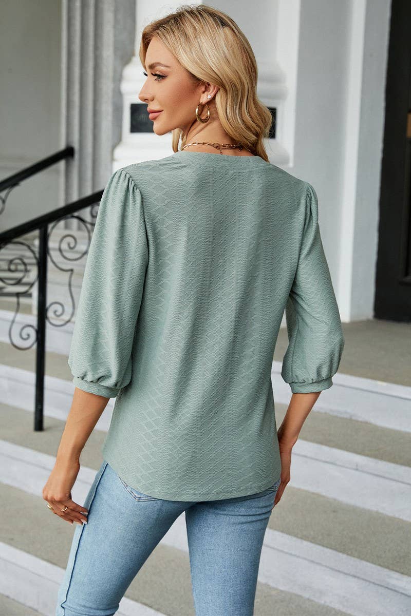 Lily Clothing - Vente Chemisier – femme - CWTSTL0358_BLOUSE CÔTELÉE À MANCHES 3/4 POUR FEMME12