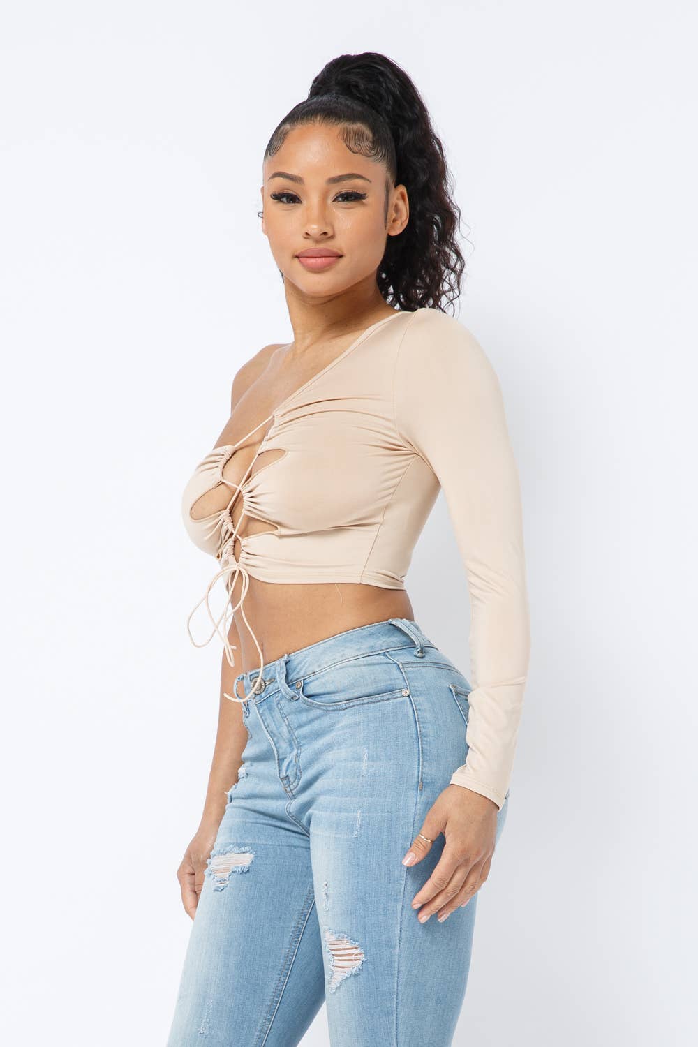 Julia by LoveJ - Wholesale Knit Top - Women's - Yoga Fabric One Shoulder Front Open Tie Crop Top17