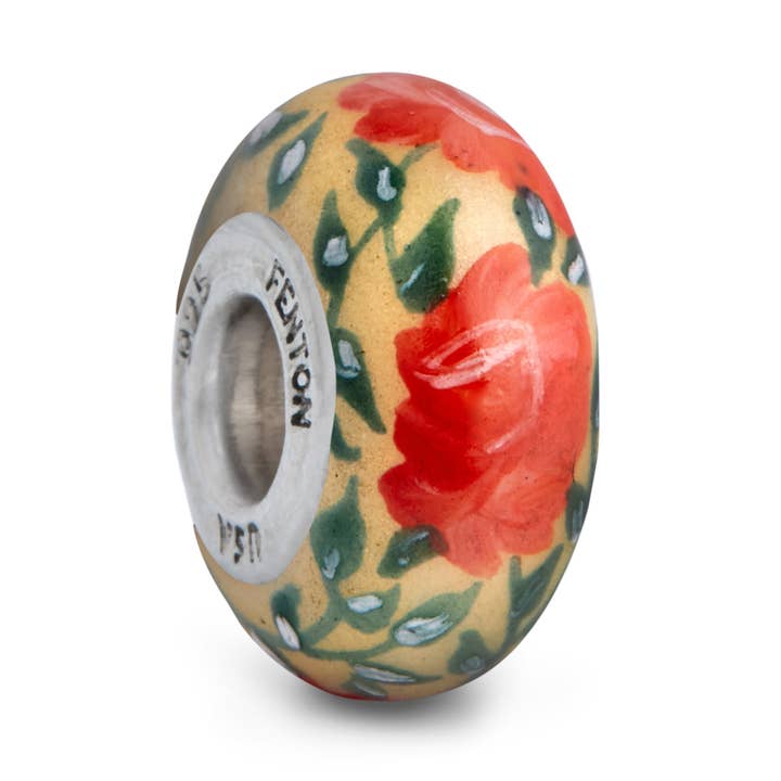 "Spanish Rose" Hand Painted Bead for wholesale by Fenton Glass Jewelry