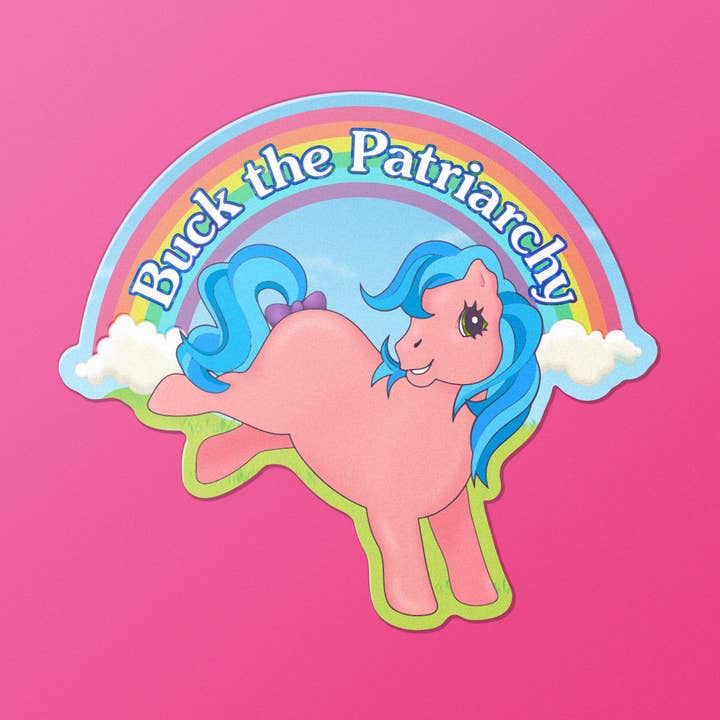 Buck The Patriarchy Feminist Pony Glitter Effect Sticker for wholesale by Sassed Studios