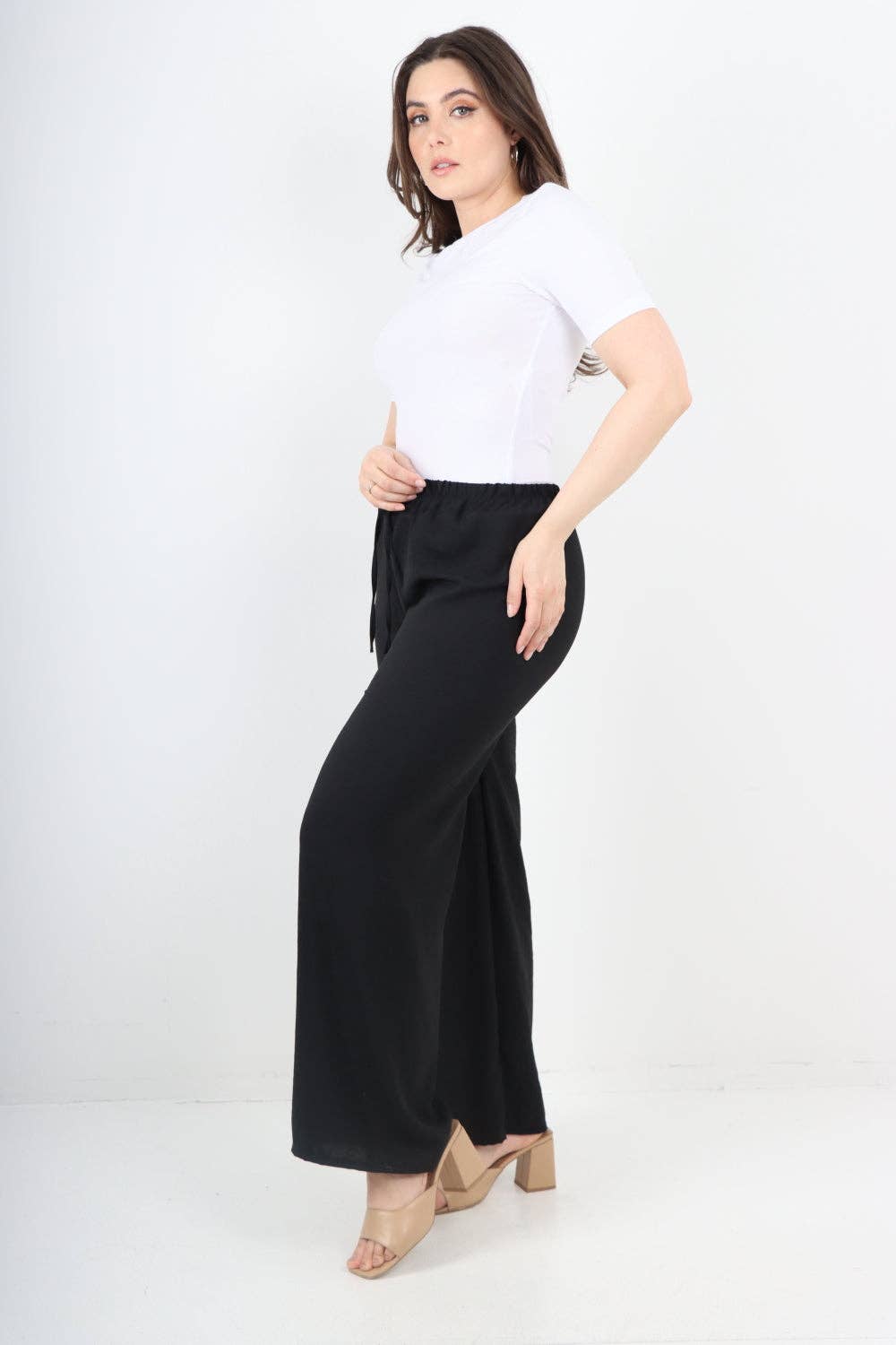 Miss Bold – wholesale Pants – Women's – Italian Elastic Waistband Drawstring Wide Leg Trousers11