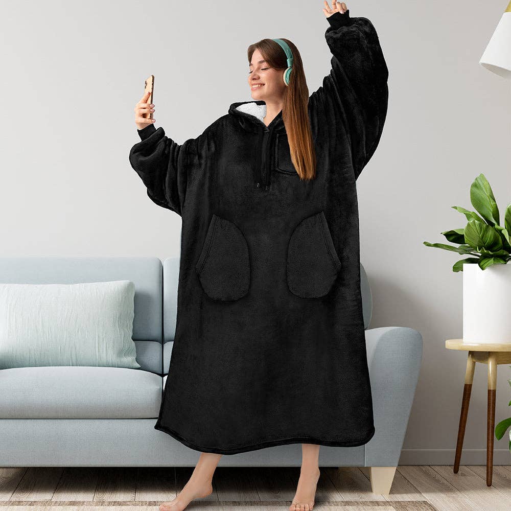 Pavilia - Wholesale Hoodie - Women's - Chest Pocket Sherpa Hoodie Blanket - Patch Pocket (Regular / Long)96