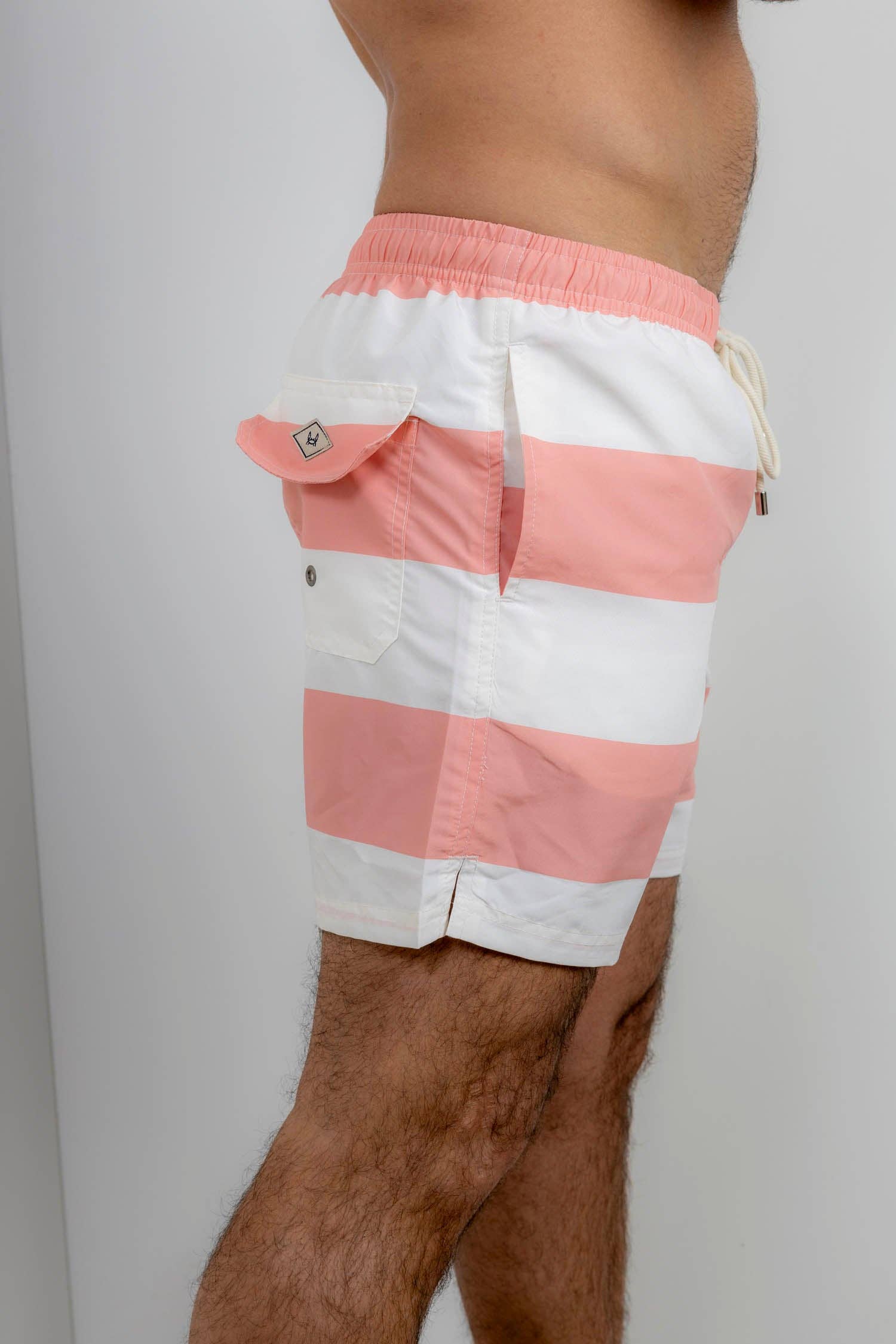 Custi Mikelo: Men's Clothing & Christmas Gifts - Wholesale Swim Shorts - Men's - Coral Wide Stripe Swimsuit5