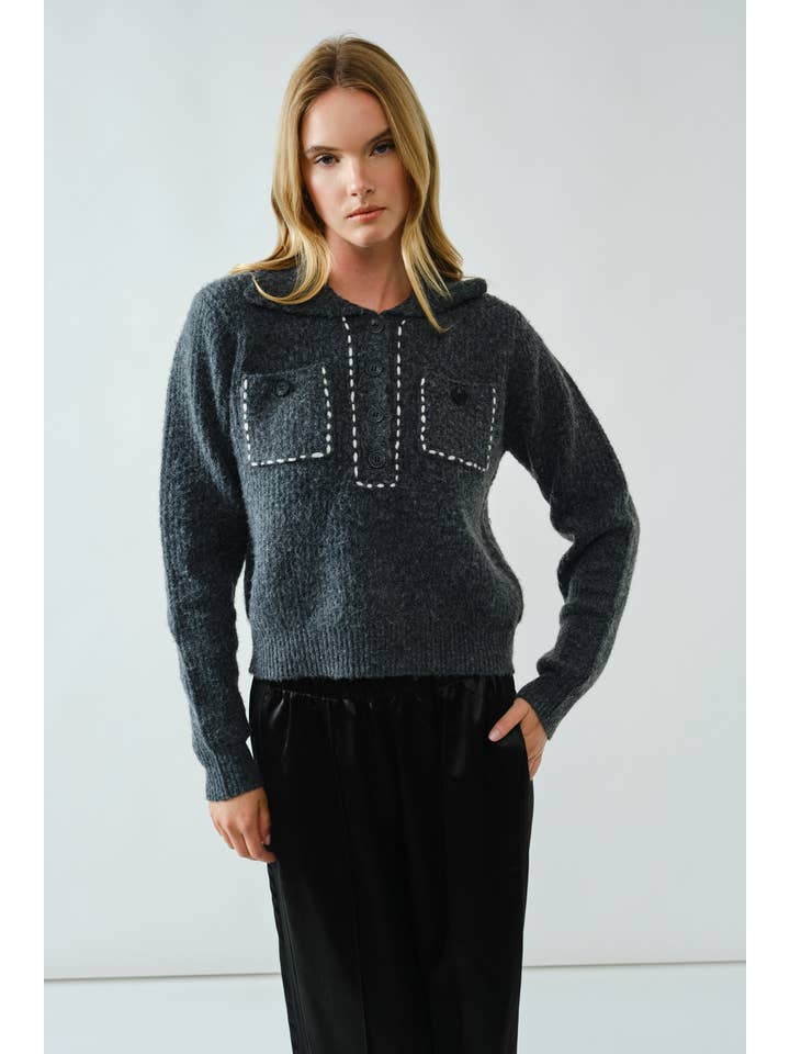 Aaron & Amber - Wholesale Knit Sweater - Women's - AJT5389 STITCH DETAIL COLLAR PULLOVER SWEATER2