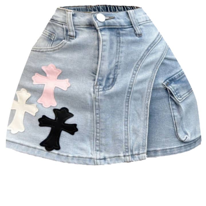 NP4077A Cross Patch Cargo Denim Skirt and other Purchase Wholesale denim shorts with patches. Free Returns & Net 60 Terms on Faire trending on Faire.
