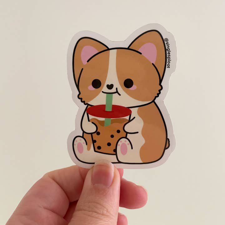 Chonky Boba Corgi Sticker for wholesale by Single Sploot