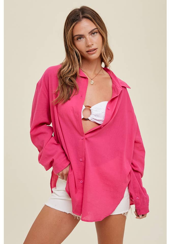 CRINKLE COVER-UP SHIRT WITH SIDE SLITS / WL23-8146 for wholesale by Wishlist Apparel