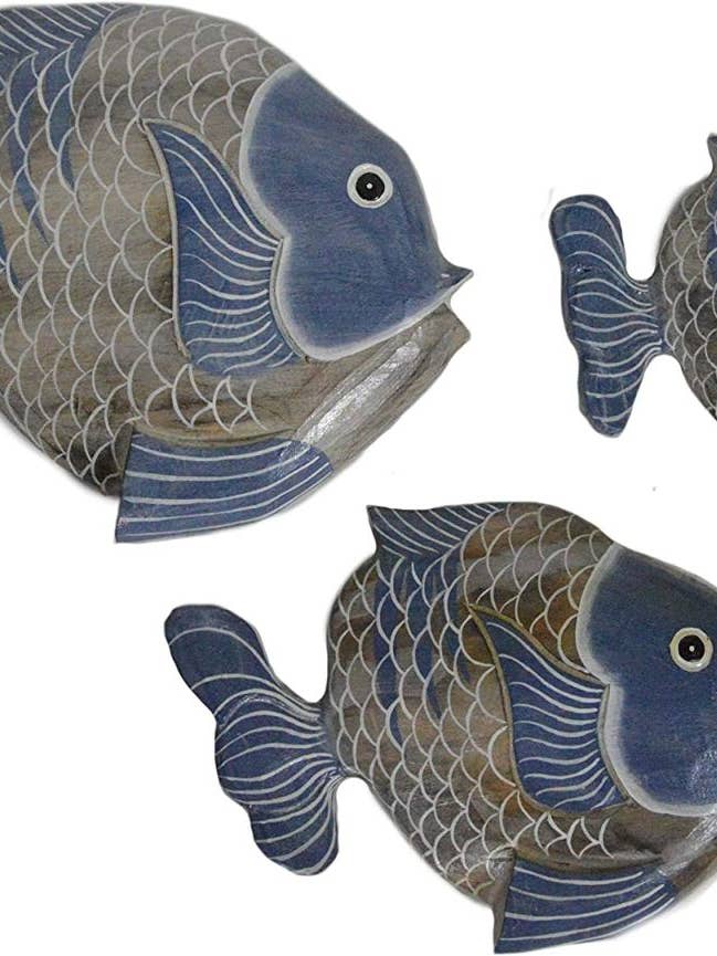 Lg Set 3 Blue Fish Wall for wholesale by White Elephant