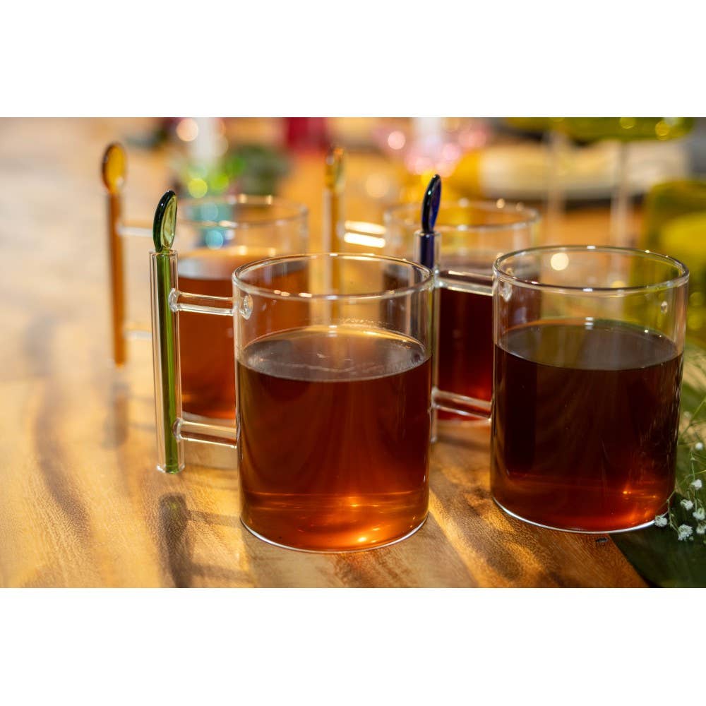 AULICA – wholesale Coffee/tea cup – Glass tea cups with multicolored spoons - set of 41