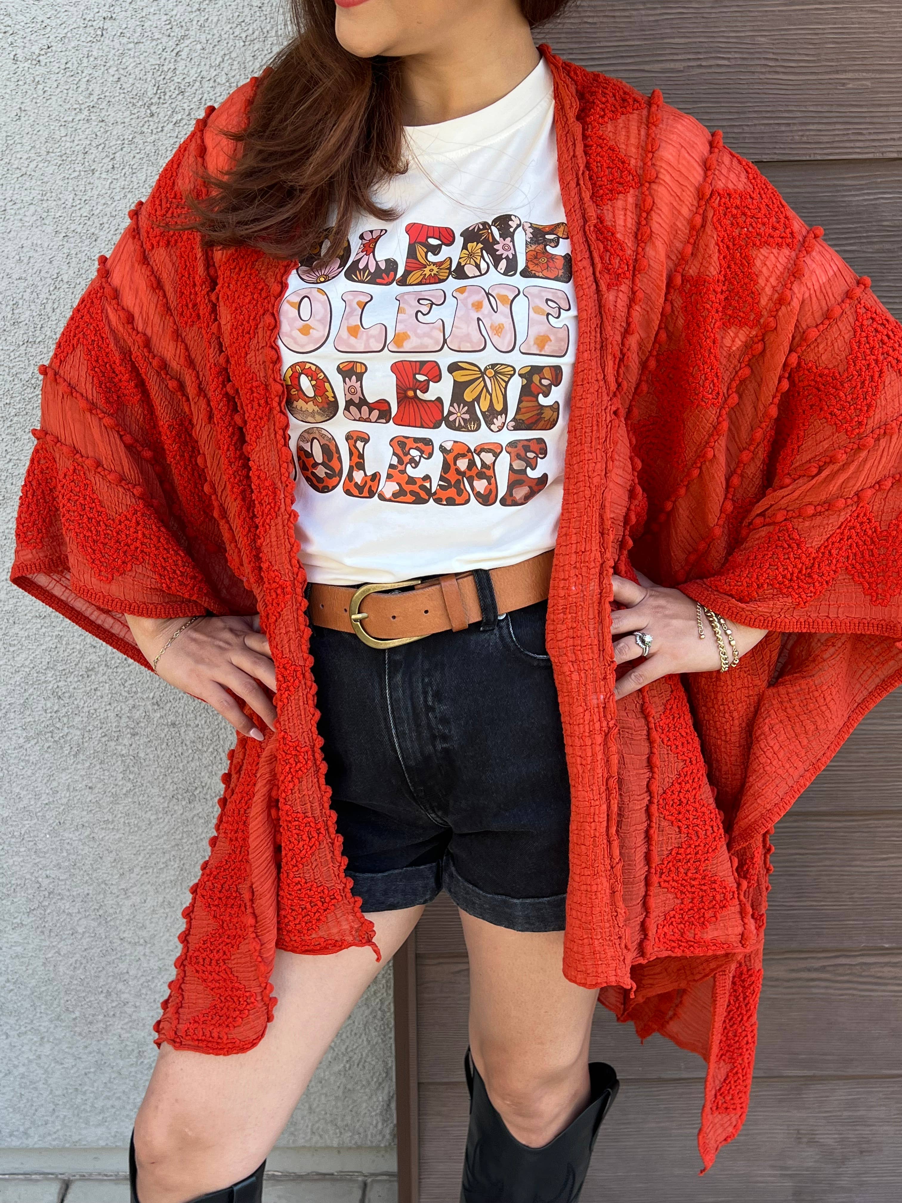 Justin & Taylor - Wholesale Kimono - Women's - Puffer-Up | Soft Textured Cover-Up Kimono With Pom Detail1