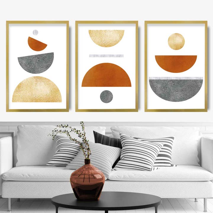 Geometric Abstract Orange and Gold No 2 for wholesale by Artze Wall Art