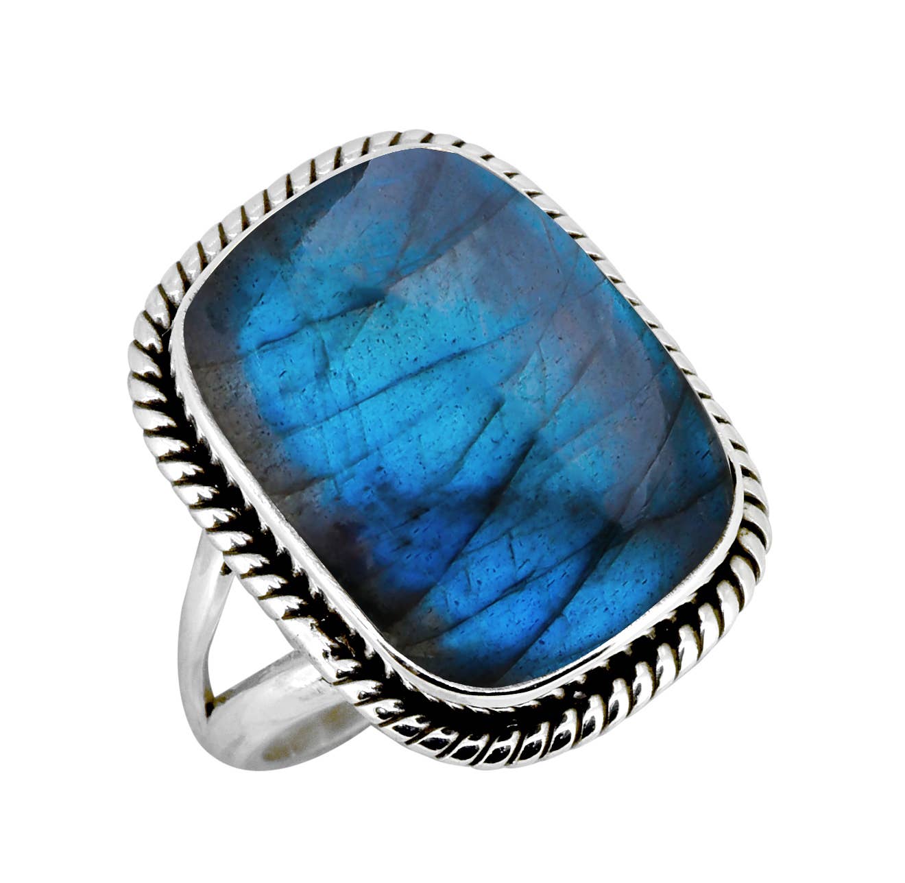 Tiramisu - Vente Bague de cocktail/de cérémonie - Bague à bord de corde en argent sterling 925 labradorite3