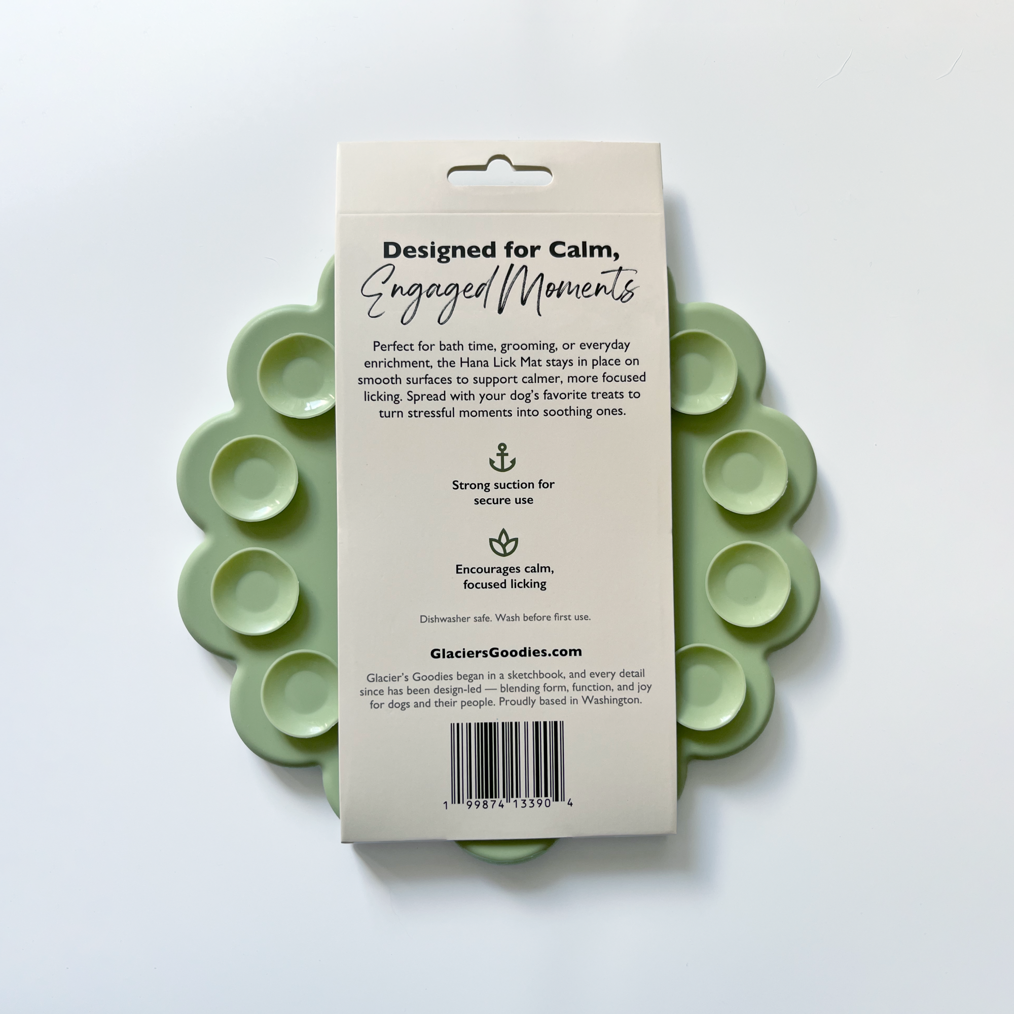 Glacier's Goodies - Wholesale Pet Food Mat - Dog - Hana Lick Mat – Floral Enrichment Mat (8”) – Sage Green1