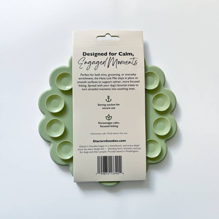 Glacier's Goodies - Wholesale Pet Food Mat - Dog - Hana Lick Mat – Floral Enrichment Mat (8”) – Sage Green1