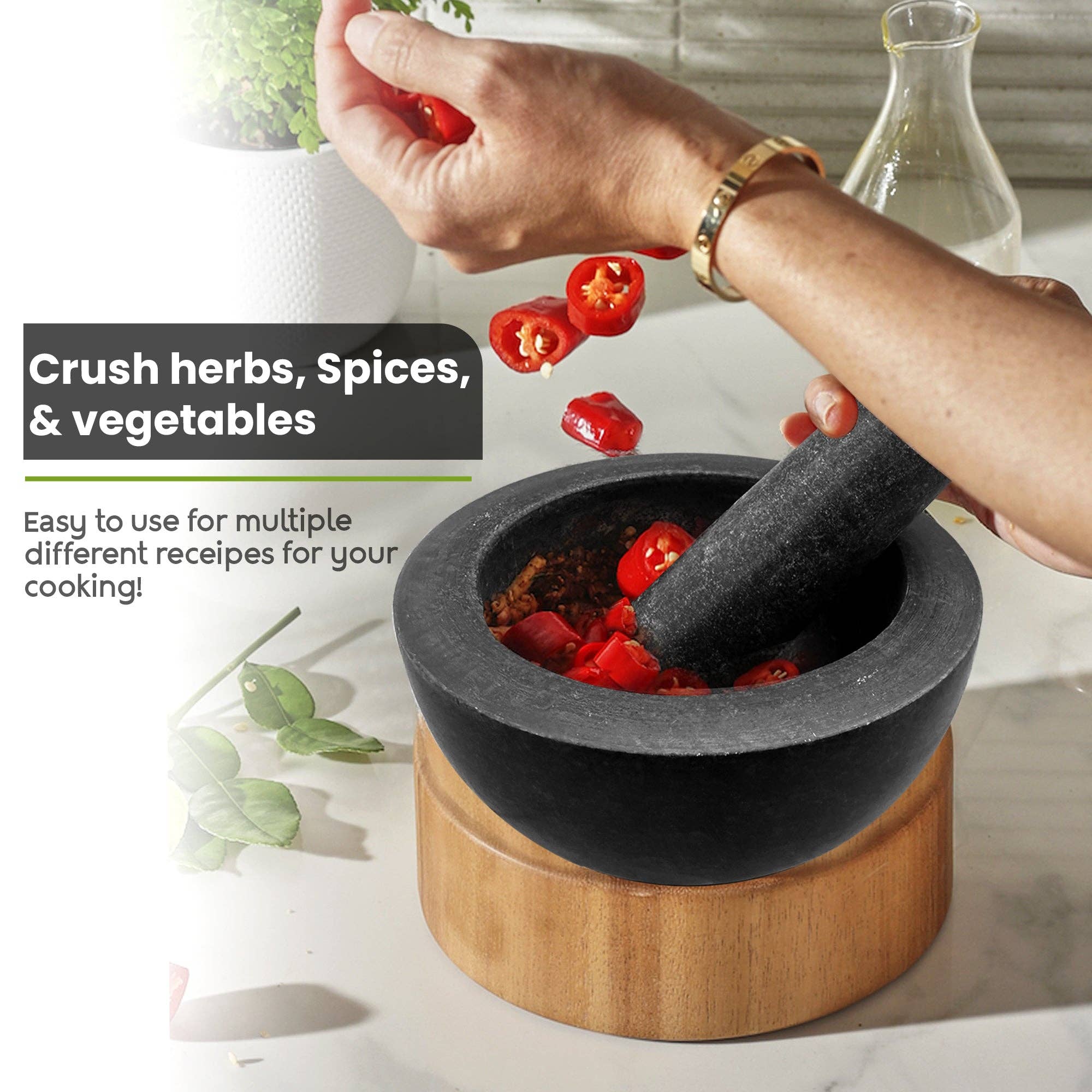 Ledsone - Wholesale Mortar & Pestle - Marble Pestle and Mortar Grinding for Spice Herbs Nuts~54710