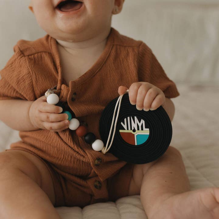 Gummy Chic - Wholesale Teether (Clip-On) - Baby - Vinyl Record Silicone Teething Toy and Clip - Baby Boutique1